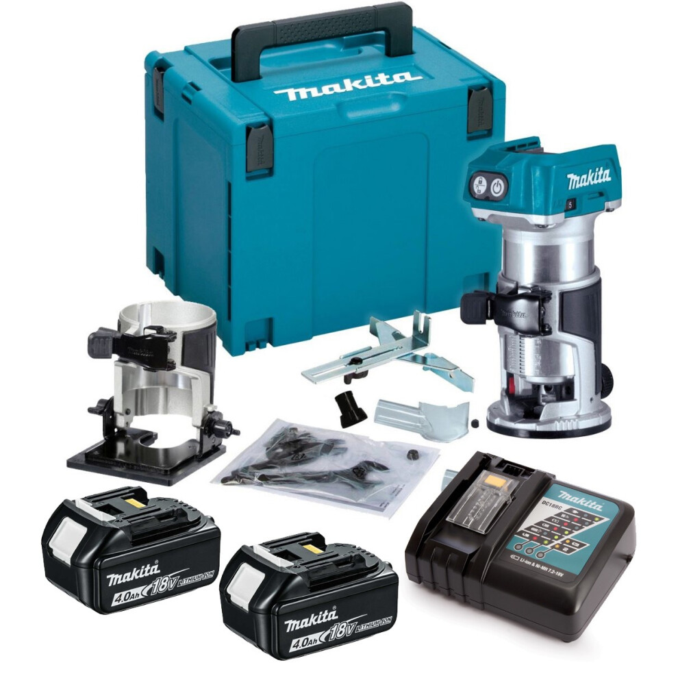 Makita DRT50RMJ 18V LXT Cordless Brushless Laminate Router Trimmer + Bevel Base