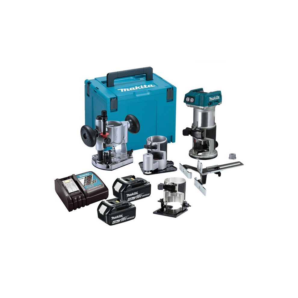 Makita DRT50RMJX3 18v Cordless Brushless Laminate Router Trimmer + Plunge Base +