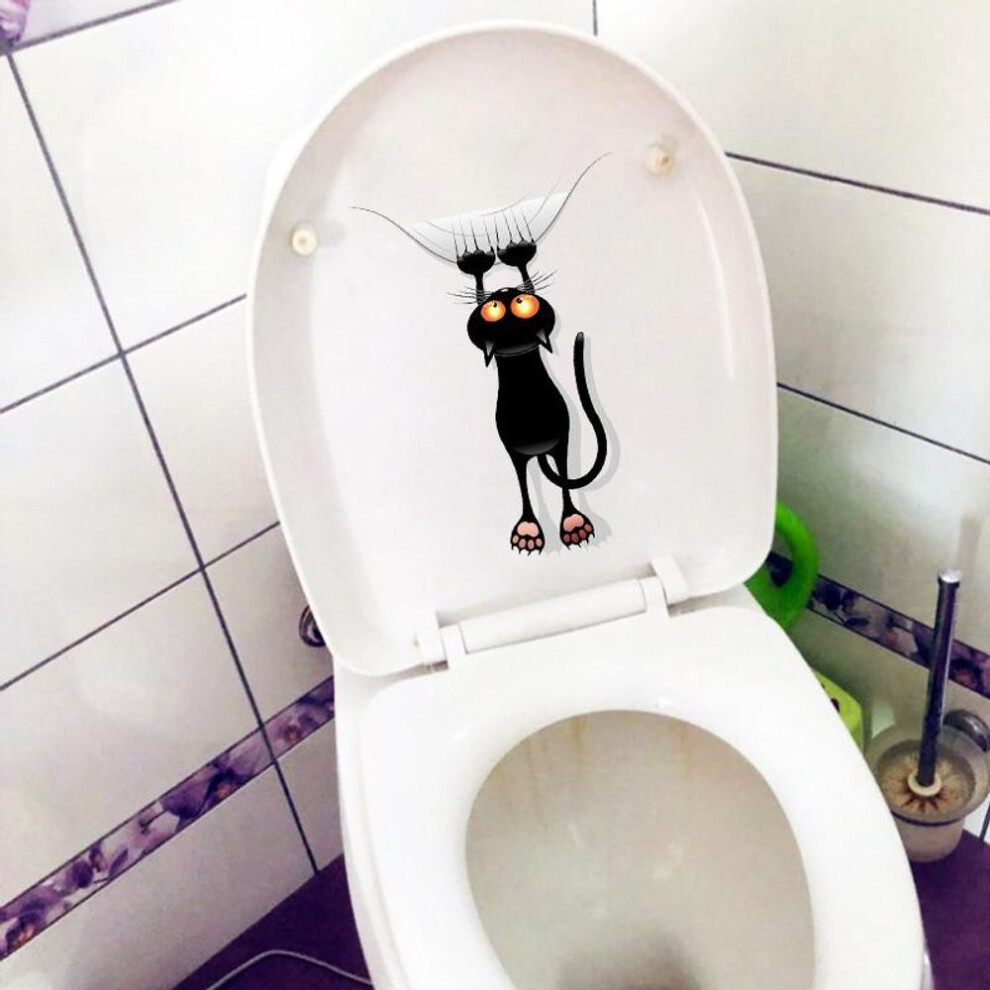 (as the picture, 1Pcs) 20*30cm Scratch Cat Funny Bathroom Toilet Sticker Classic Room Wall Decals