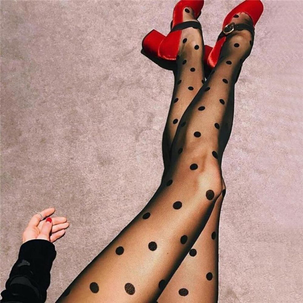 (black) Summer Nylon Dot Print Women Sexy Tights Female Ladies Fishnet Mesh Seamless Pantyhose Girls Sweet Black White Silk Tight