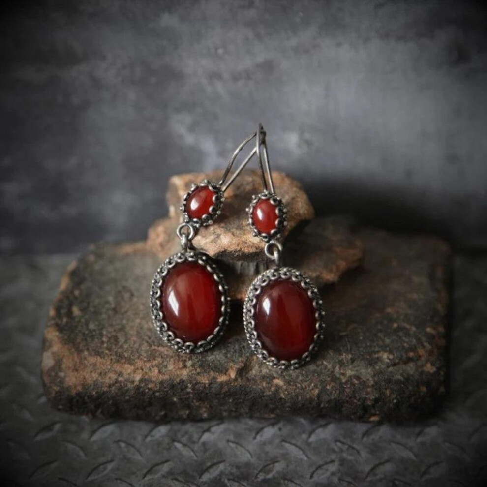 (as the picture) Vintage Punk Red Oval Baroque Earrings Alloy Hyperbole Butterfly Flower Dangle Earrings Hollow Heart Net Pendants Earrings Gifts