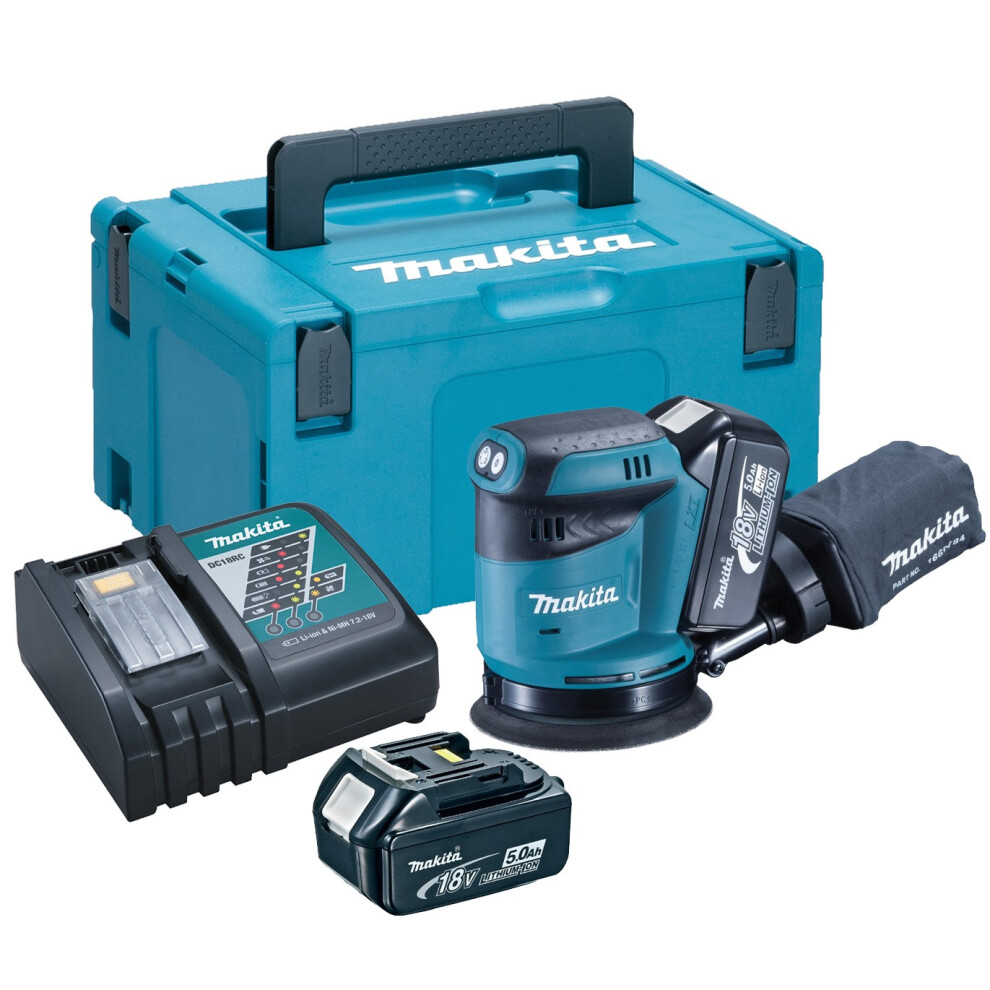 Makita DBO180RTJ 18v LXT Lithium Ion Random Orbital Sander 125mm - 2 x 5.0ah