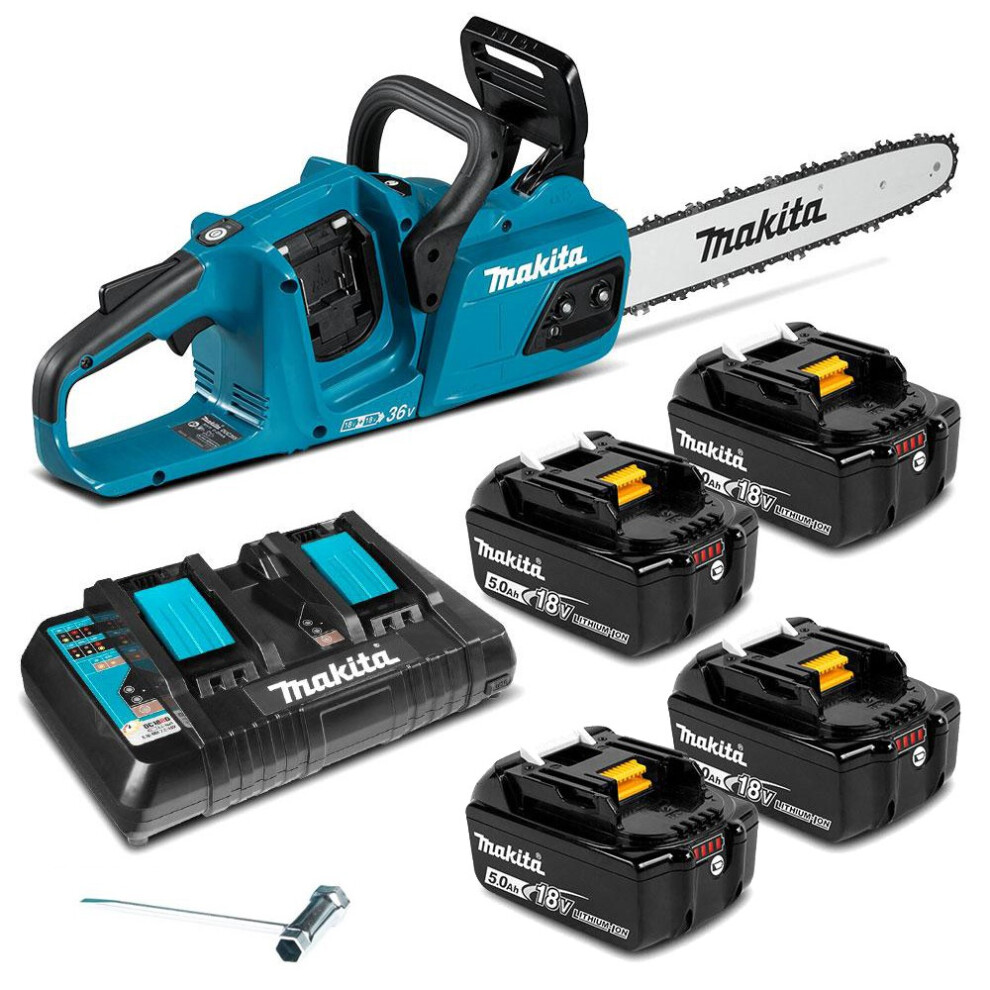 Makita DUC355PT4 Twin 18v / 36v LXT Cordless 35cm 14" Chainsaw Lithium - 4 x5.0-image-OPC-PG6MTNH-NEW