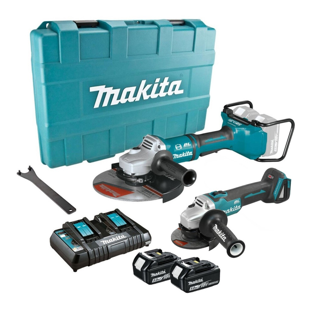 Makita DGA900PT2 18v / 36v Cordless Brushless 9" + 4.5" DGA504 Angle Grinder 5ah