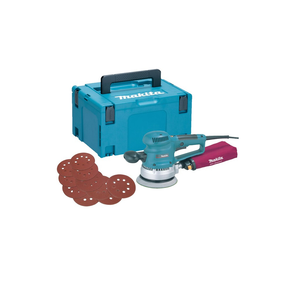Makita BO6030 240v 6" 150mm Random Orbital Sander + Sanding Sheets + Makpac Case