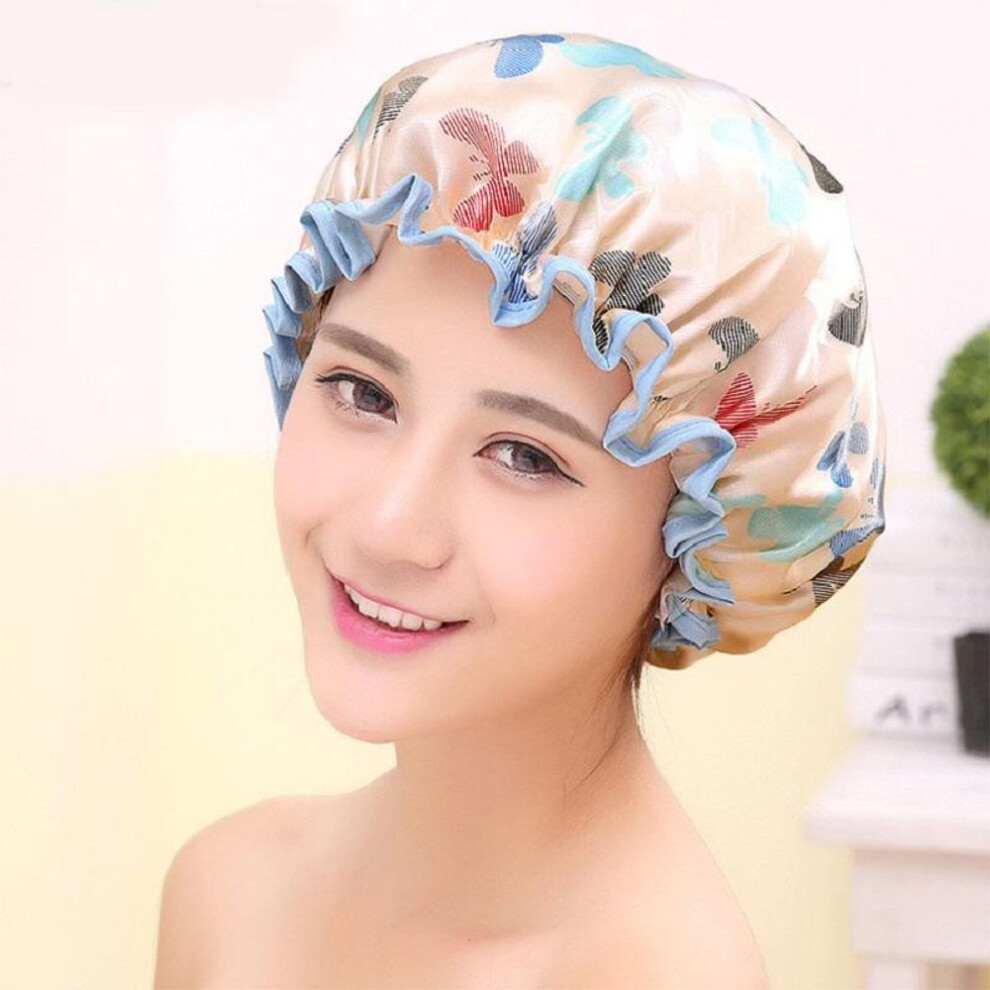 Waterproof Shower Hair Cap Butterfly Women Shower Cap Double Layer Bathing Cap Hat