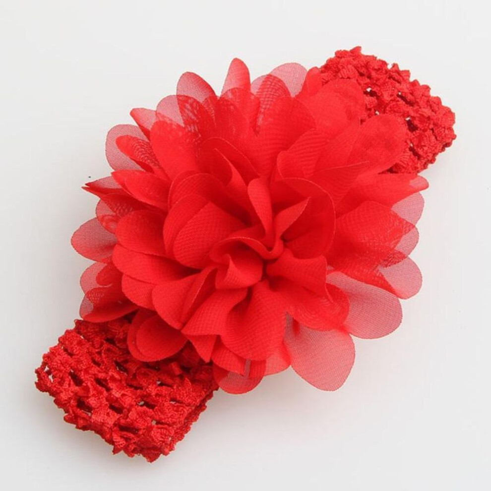 (red) 1pcs Spring/summer New Baby Girls Lace Headband Infant Hair Weave Band Chiffon Flower Headband