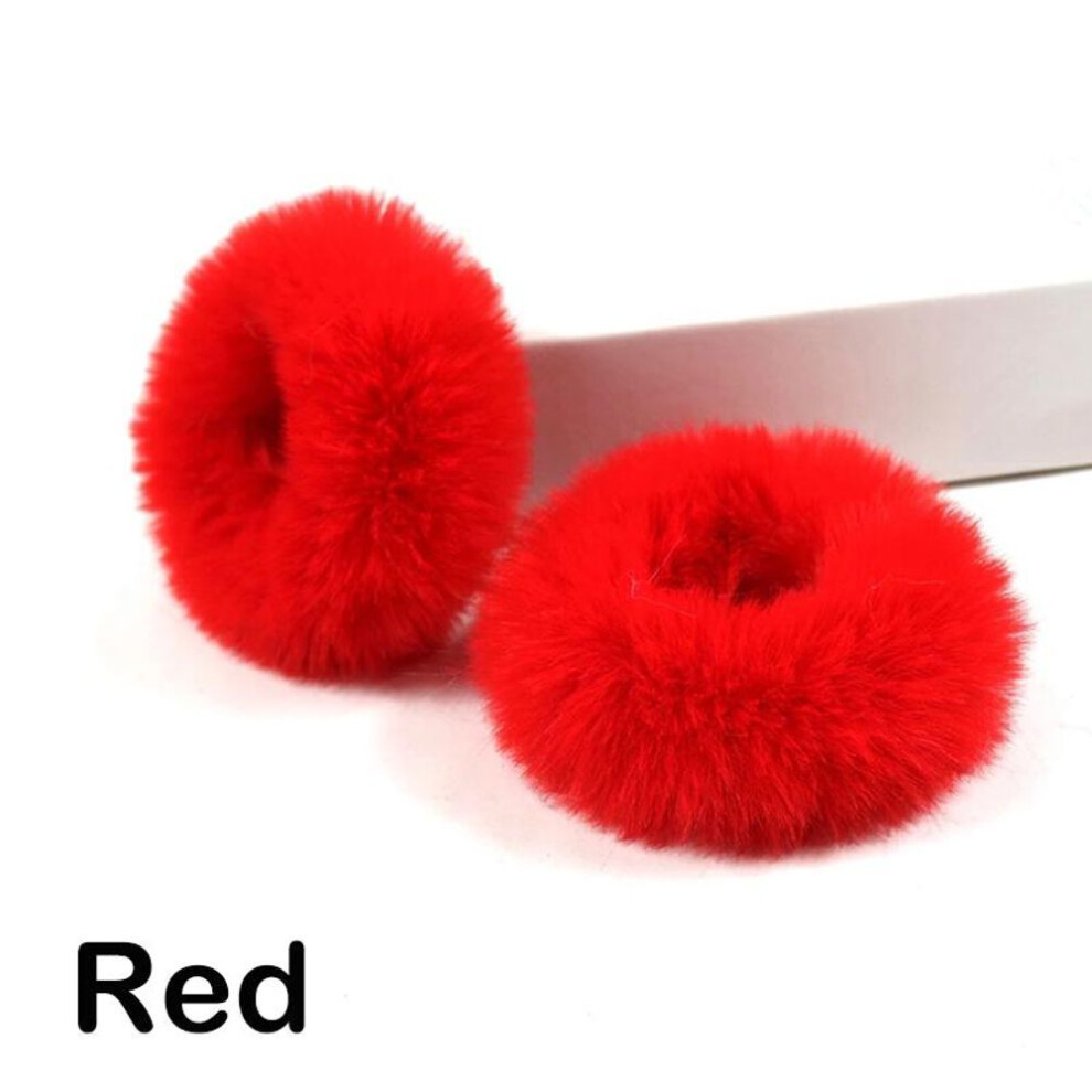 (red) 2 Pieces Child Girl Fluffy Furry Scrunchies Soft Elastic Hair Bands Ring Ponytail Holder Hairwear Hair Decoration Accessory