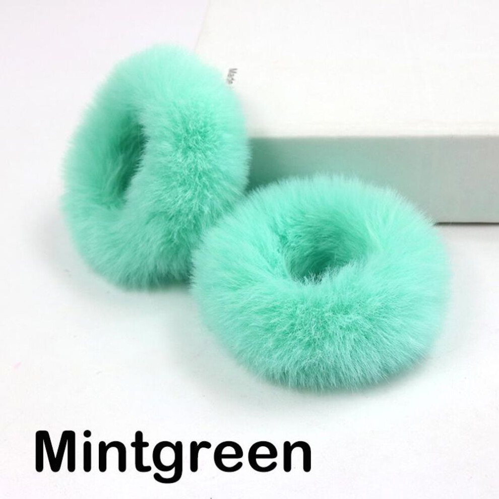 (green) 2 Pieces Child Girl Fluffy Furry Scrunchies Soft Elastic Hair Bands Ring Ponytail Holder Hairwear Hair Decoration Accessory