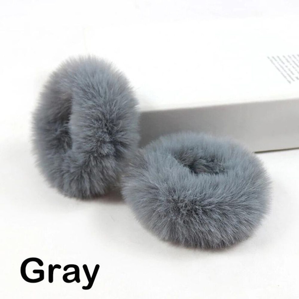 (grey) 2 Pieces Child Girl Fluffy Furry Scrunchies Soft Elastic Hair Bands Ring Ponytail Holder Hairwear Hair Decoration Accessory
