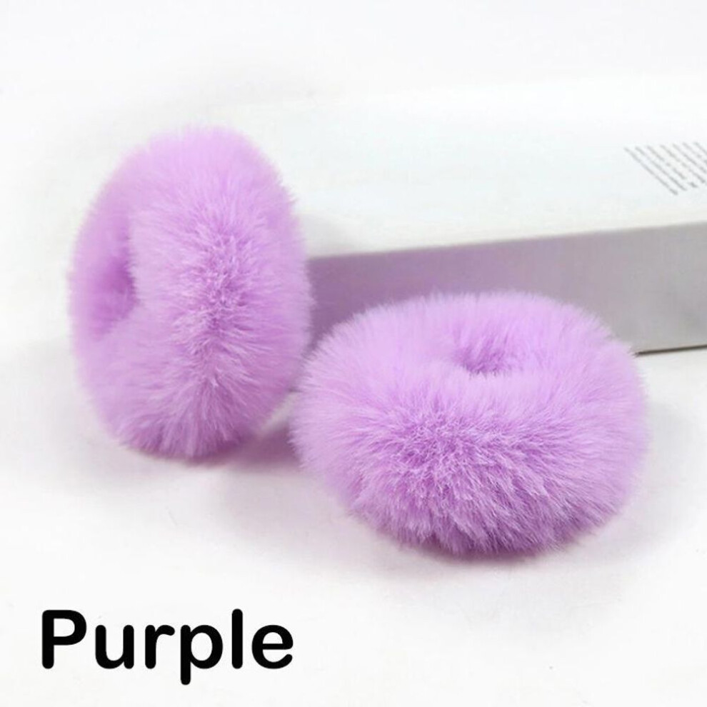 (purple) 2 Pieces Child Girl Fluffy Furry Scrunchies Soft Elastic Hair Bands Ring Ponytail Holder Hairwear Hair Decoration Accessory