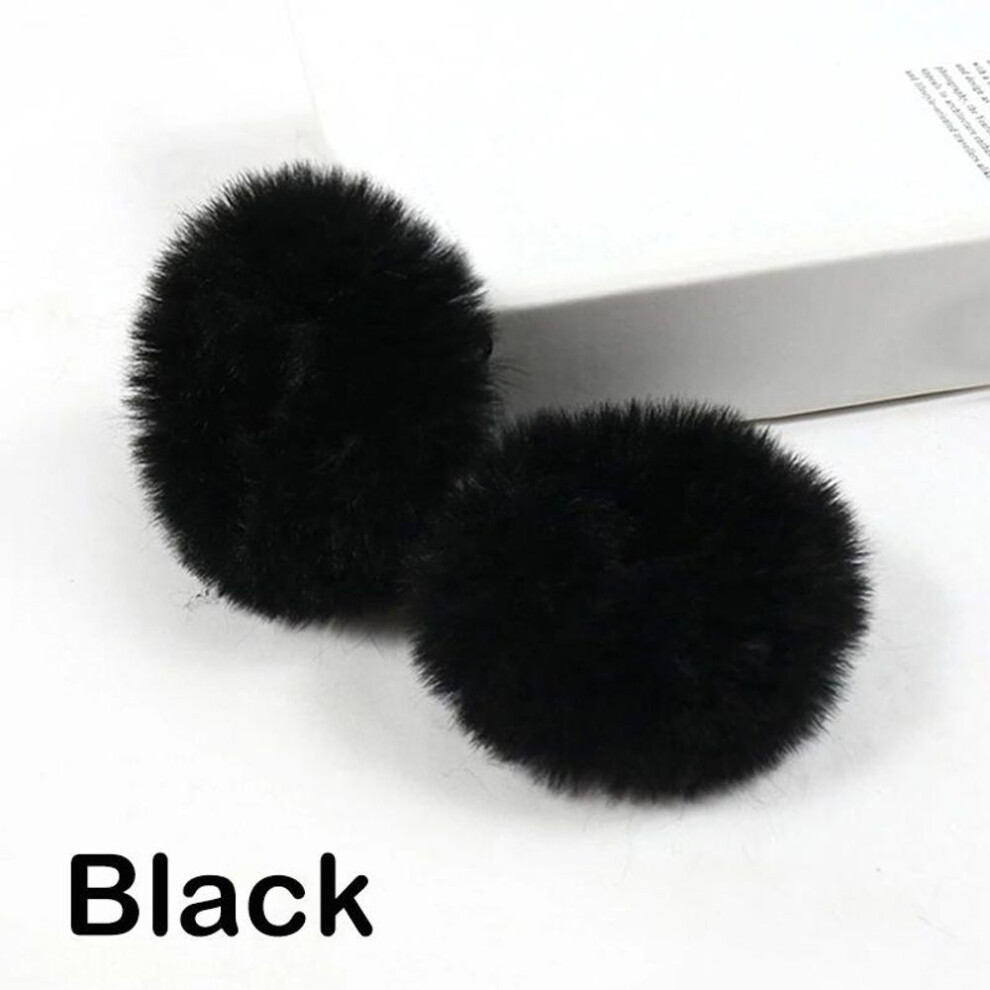 (black) 2 Pieces Child Girl Fluffy Furry Scrunchies Soft Elastic Hair Bands Ring Ponytail Holder Hairwear Hair Decoration Accessory