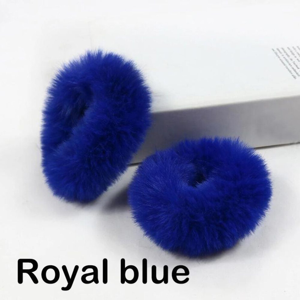 (royal blue) 2 Pieces Child Girl Fluffy Furry Scrunchies Soft Elastic Hair Bands Ring Ponytail Holder Hairwear Hair Decoration Accessory