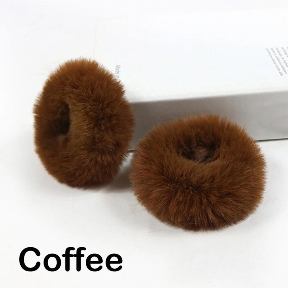 (coffee) 2 Pieces Child Girl Fluffy Furry Scrunchies Soft Elastic Hair Bands Ring Ponytail Holder Hairwear Hair Decoration Accessory