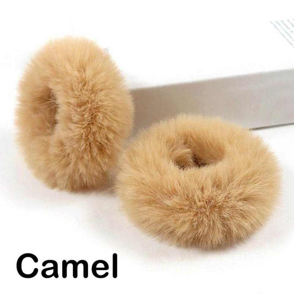 (camel) 2 Pieces Child Girl Fluffy Furry Scrunchies Soft Elastic Hair Bands Ring Ponytail Holder Hairwear Hair Decoration Accessory