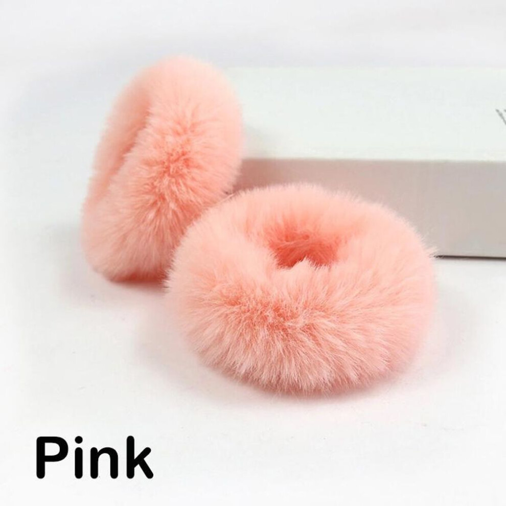 (hot pink) 2 Pieces Child Girl Fluffy Furry Scrunchies Soft Elastic Hair Bands Ring Ponytail Holder Hairwear Hair Decoration Accessory