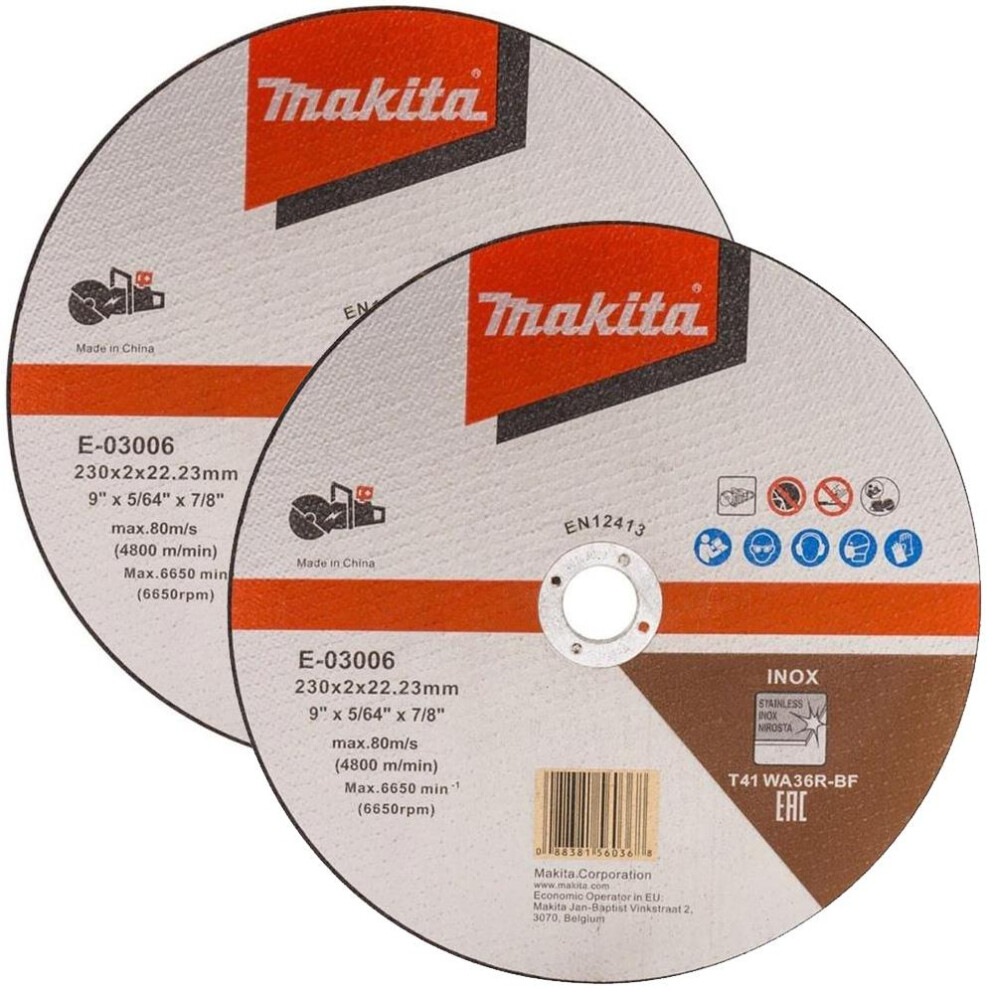 Makita E-03006 Cutting Cut Off Wheel 230mm 9" For DCE090 Disc Cutter x 2 Pack