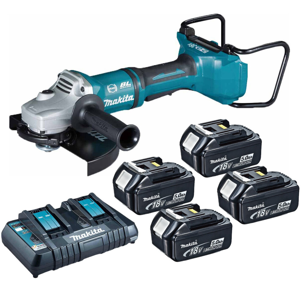 Makita DGA900PT4 18v / 36v Cordless Brushless 230mm 9" Angle Grinder - 4 X 5.0ah