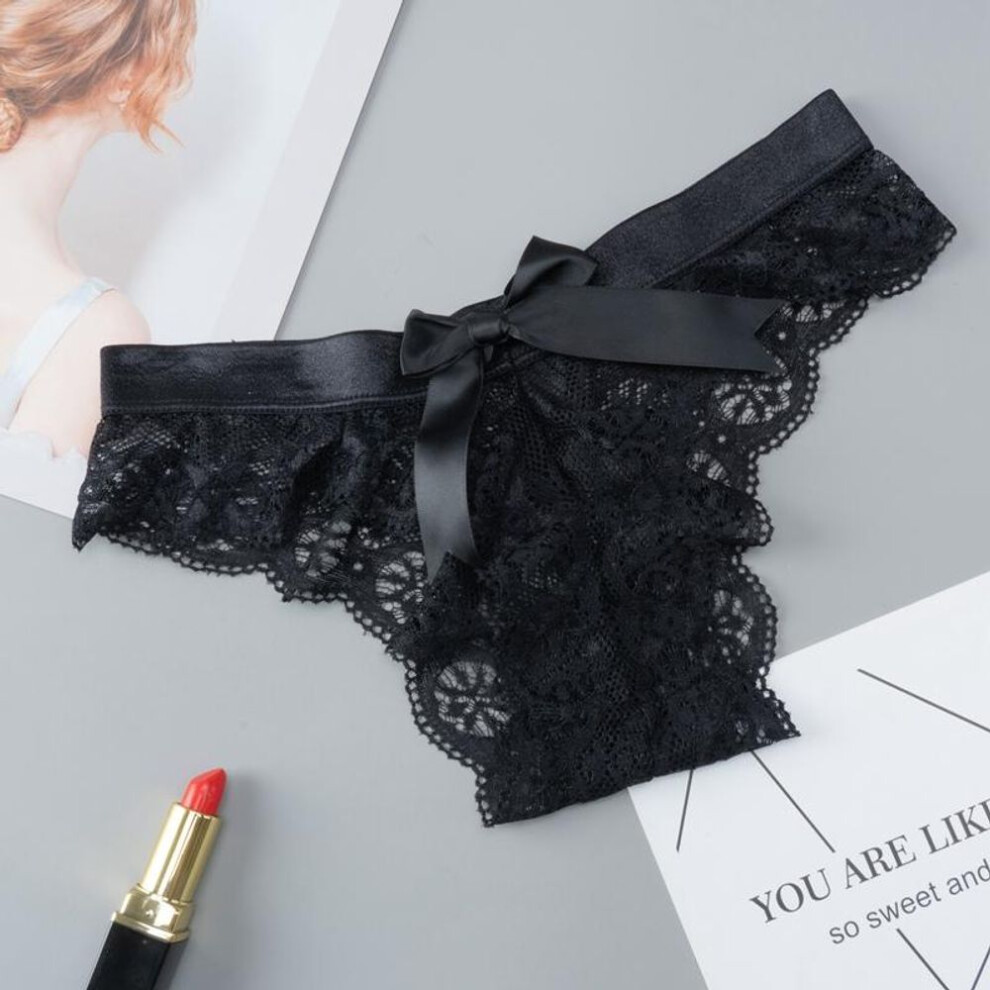 (black, M) Sexy Lace Thongs Women Back Cute Bow Panties Seamless Bikinis Ladies Underwear