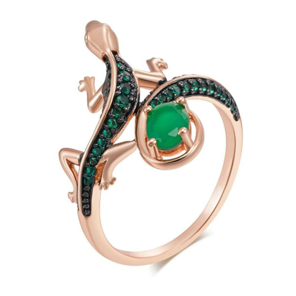 (green, 7) Full Paved Green Zircon Black Plated Gecko Rings For Women Gothic Fashion Jewelry Light Luxury Accessories