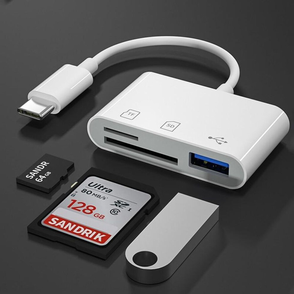 (White) Type-C Adapter Tf Cf Sd Memory Card Reader Otg Writer Compact Flash Usb-C For Ipad Pro Huawei For Macbook Usb Type C Cardreader White
