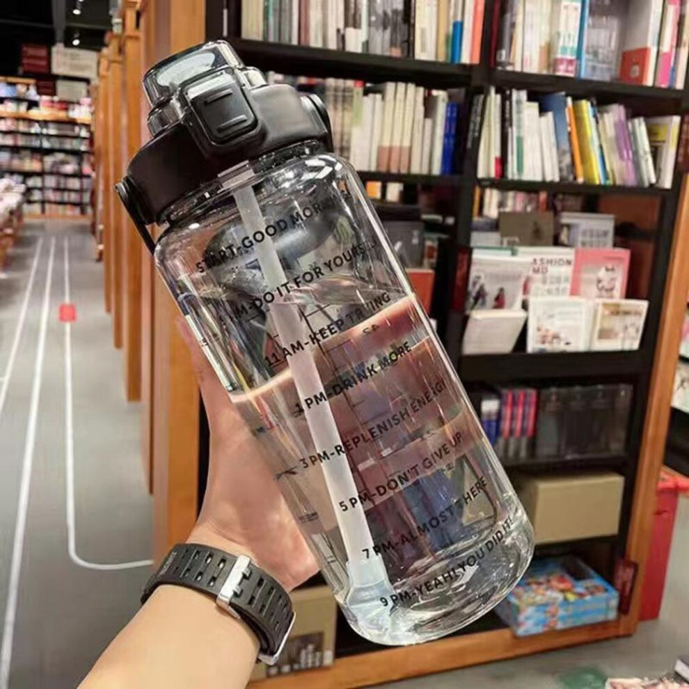 (black) 2 Liter Water Bottle With Straw Female Jug Girls Portable Travel Bottles Fitness