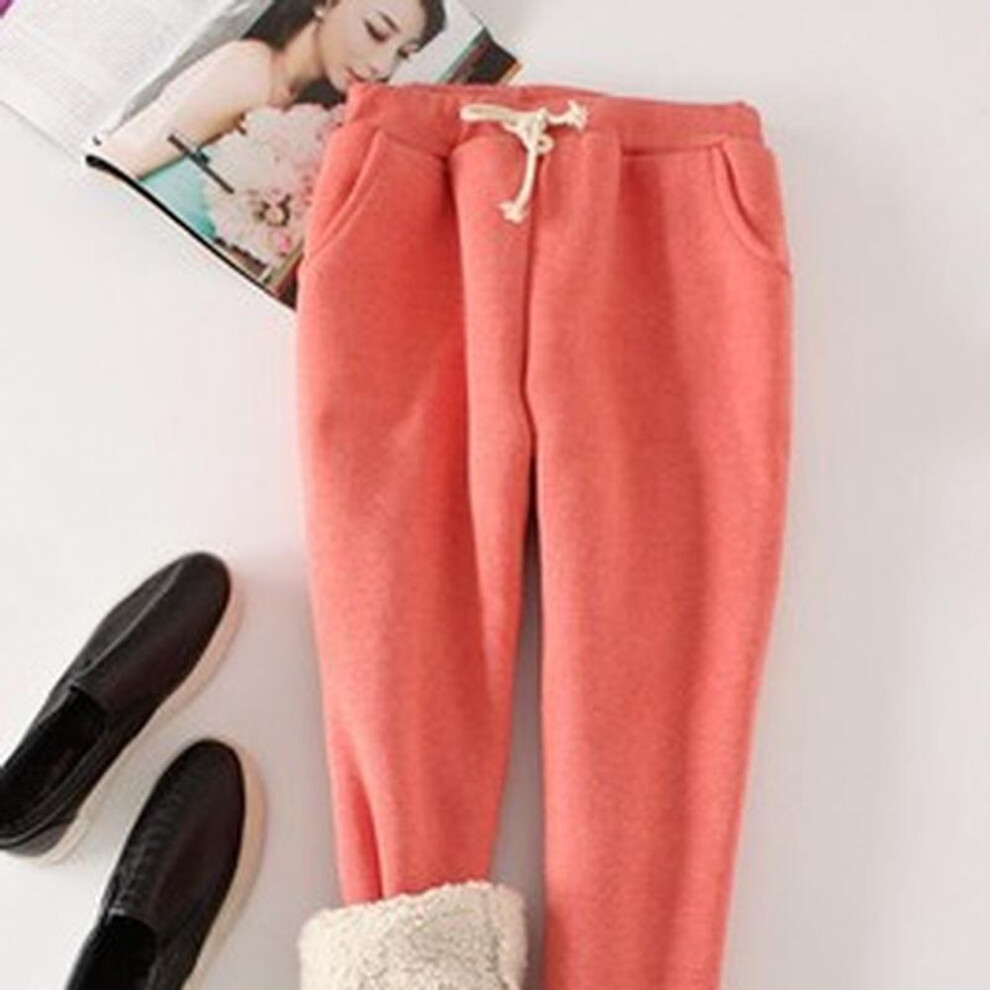 (red, 5XL) Women Fleece Lining Sweatpants Warm Thicken Winter Jogger Pants Harem Lady Casual Trousers Drawstring