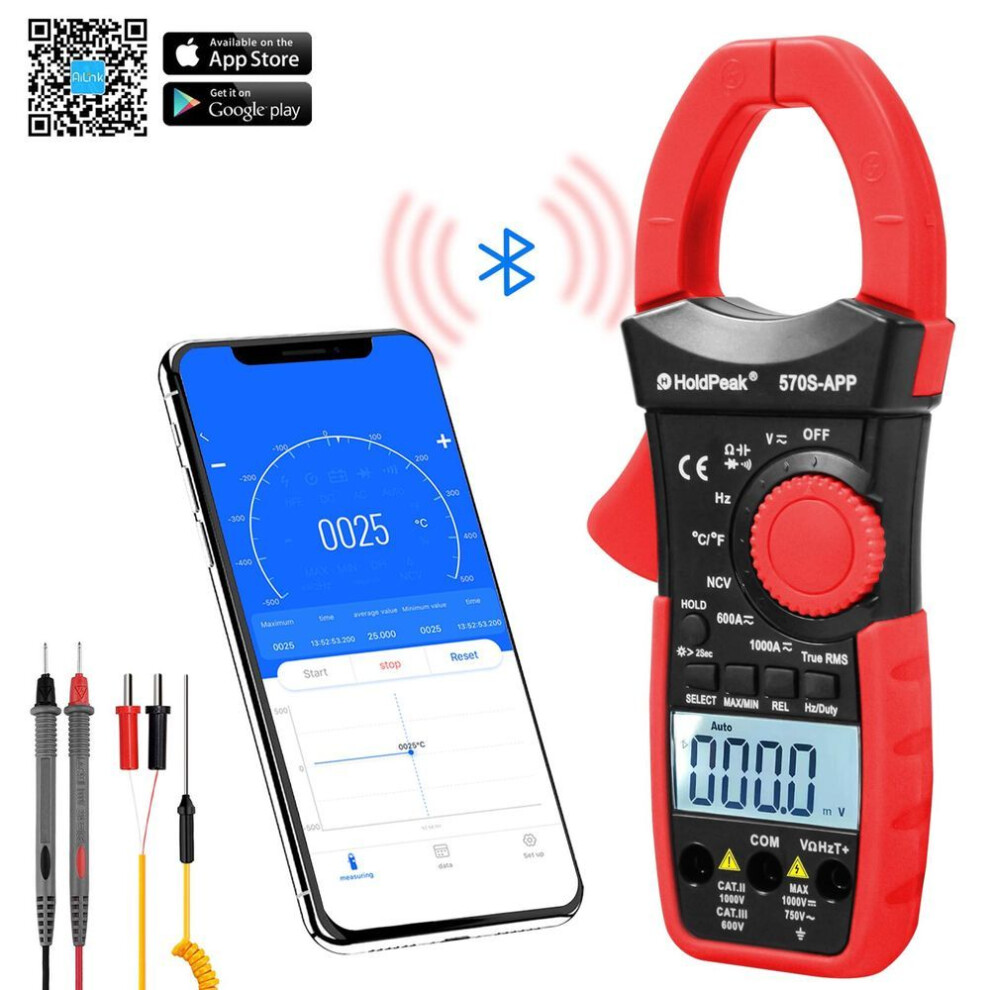 Holdpeak Hp-570s-app Digital Clamp Meter, 6000 Count Multimeter With Auto Range, Ac/dc Voltage, Ac/dc Current, Ncv