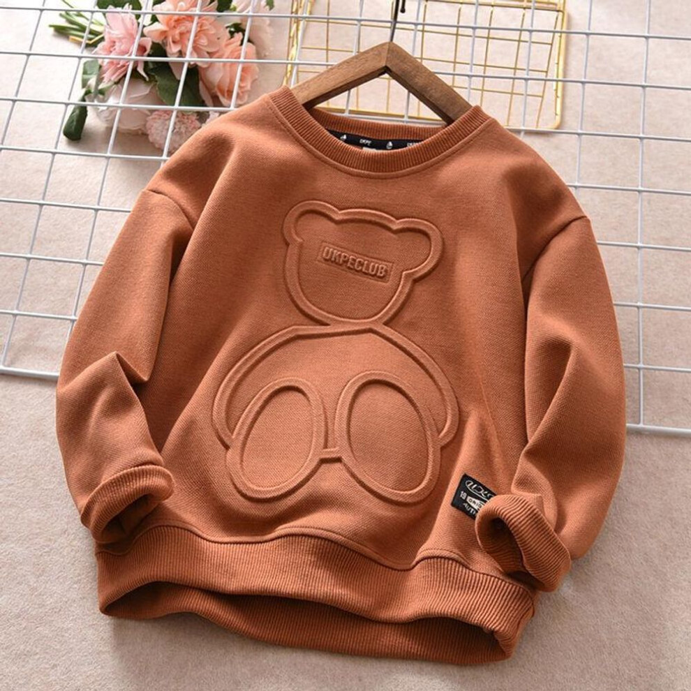 (coffee, 100) Autumn Children&apos;s Casual Print Bear Sweatshirt Long Sleeve Cotton Tops