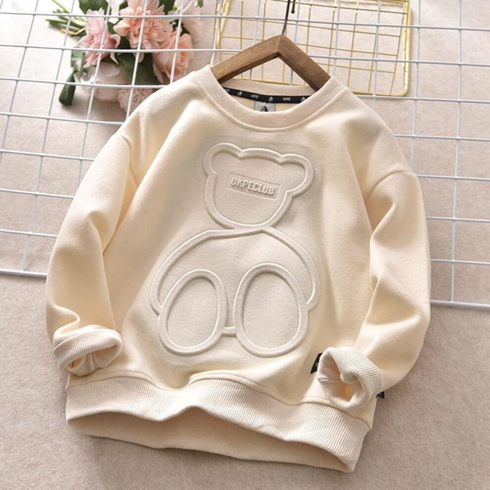 (beige, 110) Autumn Children&apos;s Casual Print Bear Sweatshirt Long Sleeve Cotton Tops