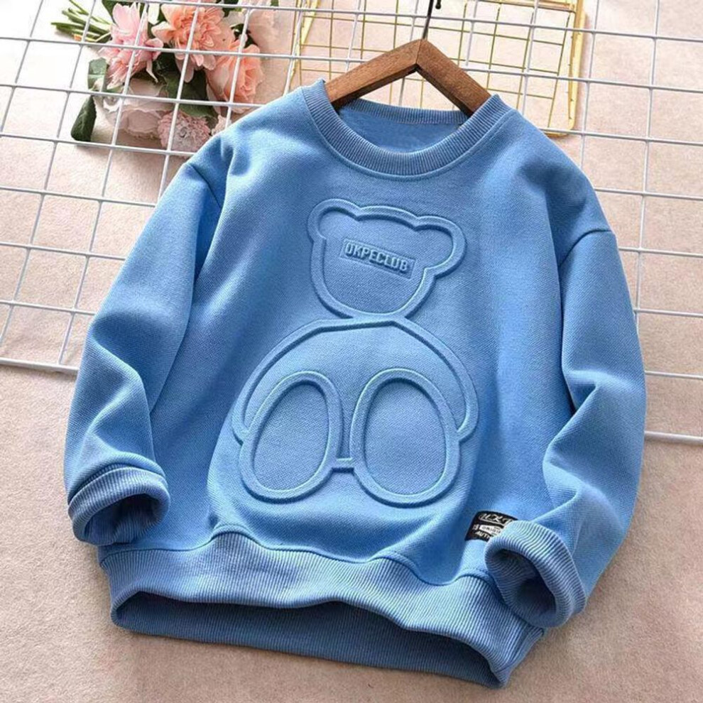 (light blue, 90) Autumn Children&apos;s Casual Print Bear Sweatshirt Long Sleeve Cotton Tops