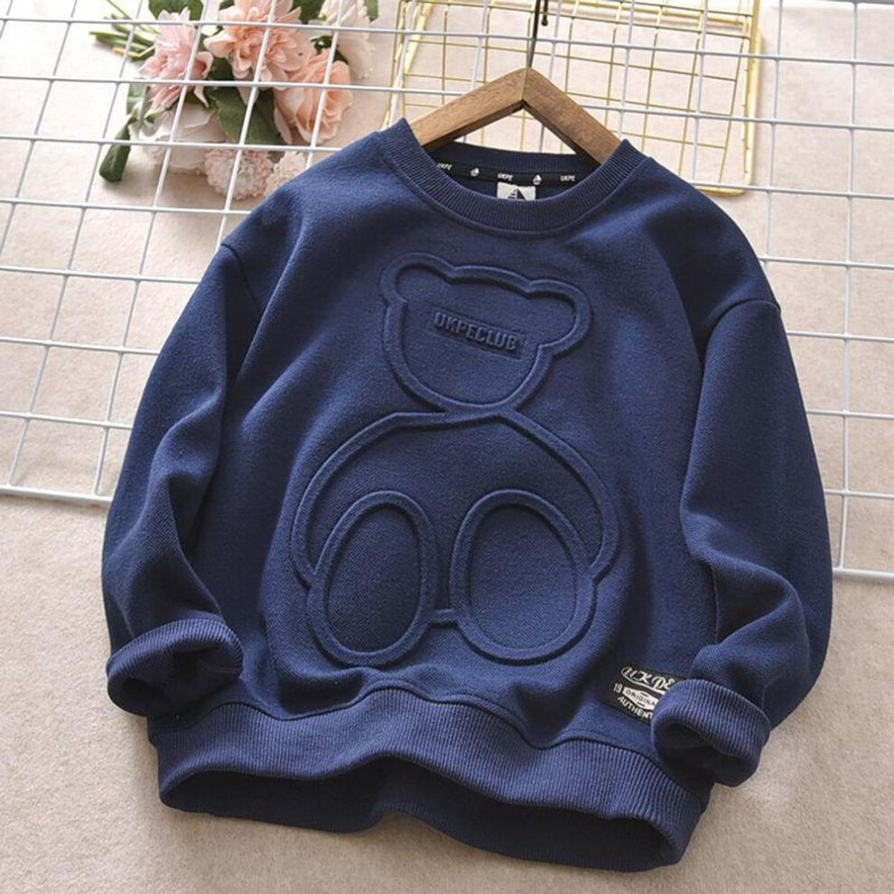 (dark blue, 110) Autumn Children&apos;s Casual Print Bear Sweatshirt Long Sleeve Cotton Tops