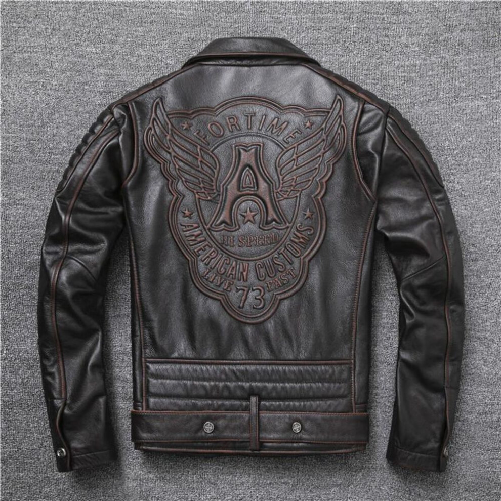 (brown, M) New Genuine Leather Jacket Men &apos;S Really Natural Cowhide Motorcycle Style Jackets Moto Biker Racer Slim Coat Thick Calfskin