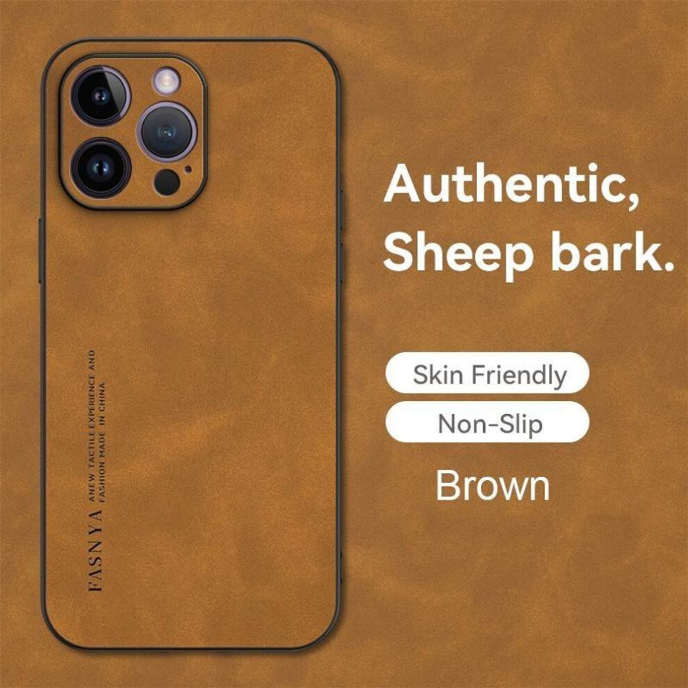 (brown, iPhone XR) Luxury Sheepskin Leather Anti Scratch Phone Case For Iphone 15 14 Plus 13 12 11 Pro Max Xs Max For Samsung S24 S23 S22 S21 S20 Ultra Plus A14 A54 A53
