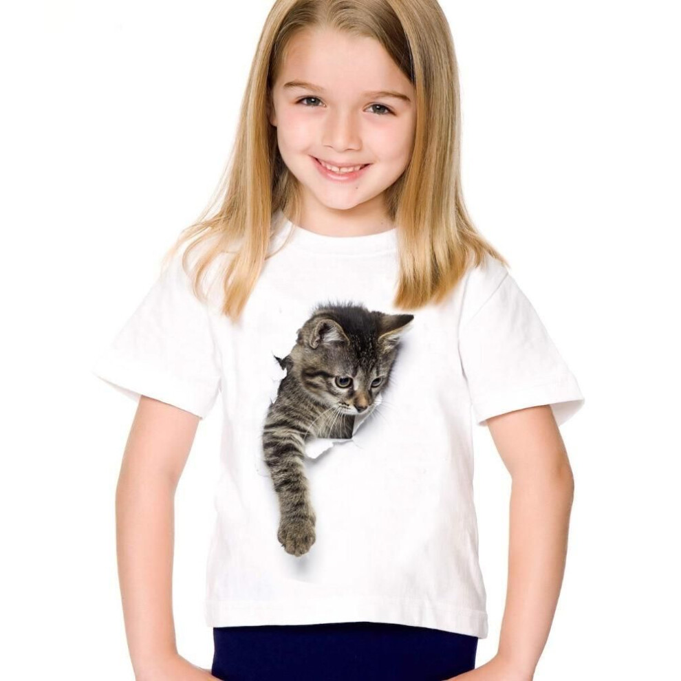 (white, 110) Fashion Summer Cute Children Brand Clothing For Kids Girl Short Sleeve Print 3D Cat