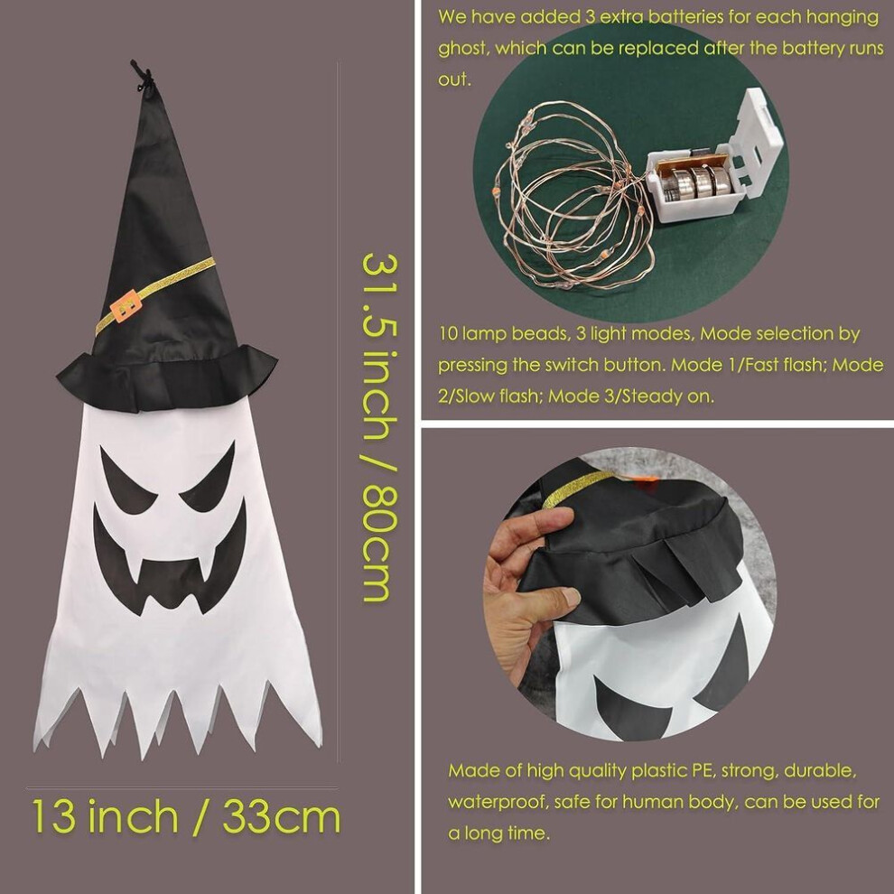(as the picture) Halloween Decorations Outdoor Large Size Hanging Lighted Glowing Ghost Witch Hat Decor With Lights String Halloween Decorations
