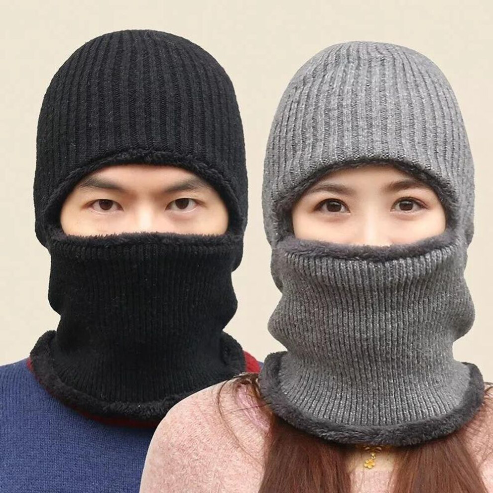 (grey) Coral Fleece Winter Hat Men&apos;s Hat Scarf Warm Breathable Wool Knitted Hat For Women Double Layers Protection Cap