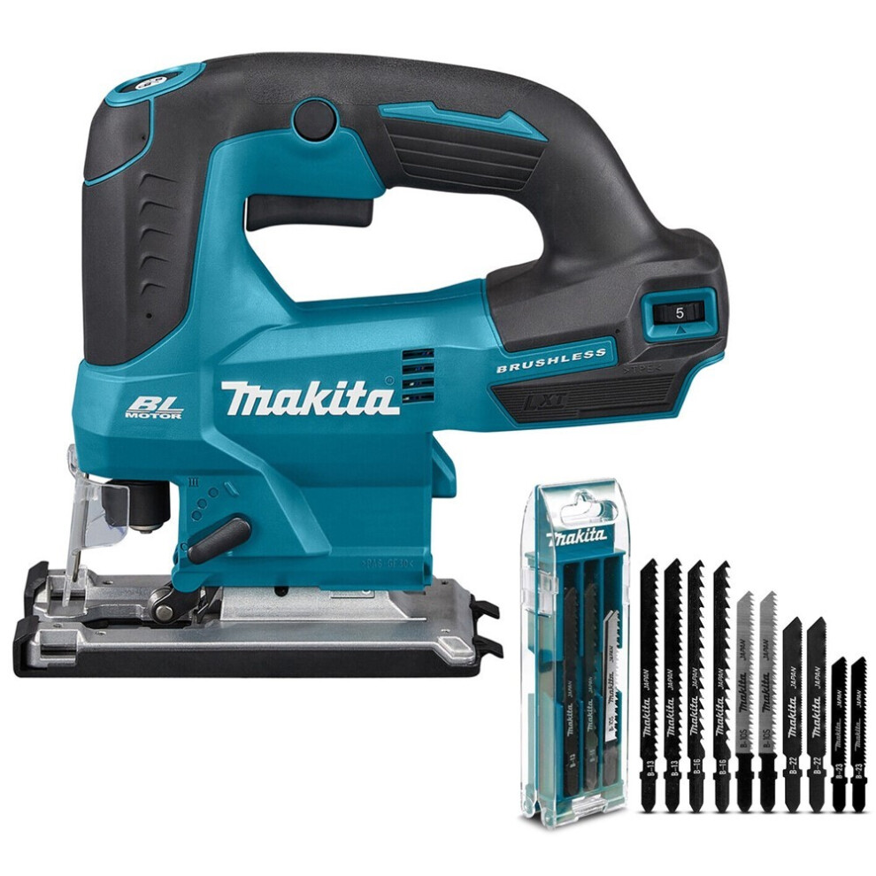 Makita DJV184Z 18v LXT Brushless Top Handle Jigsaw Bare + 10 Mixed Blades + Case