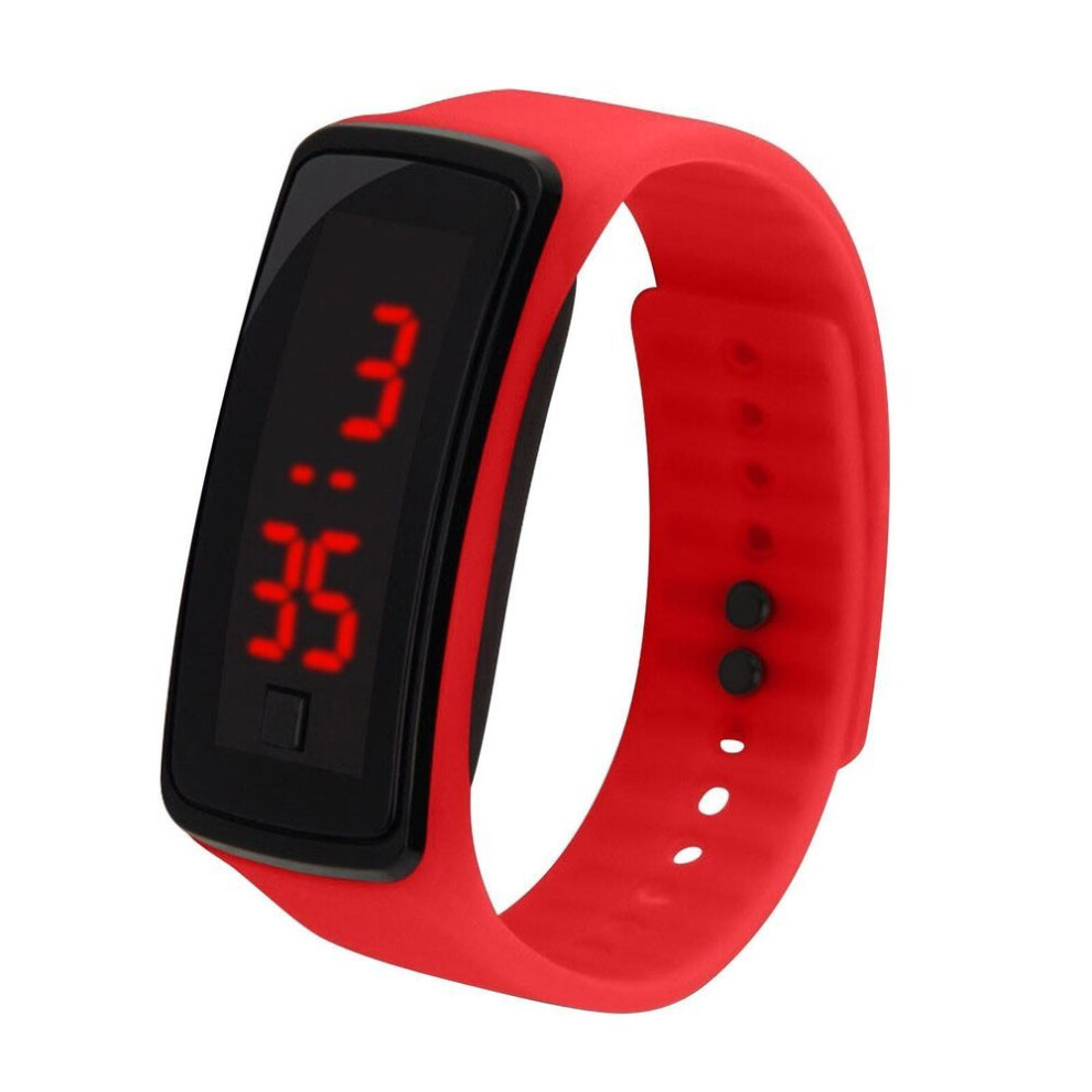 (red) Boys And Girls Fashion Digital Watches Adjustable Strap Silicone Wrist Watch
