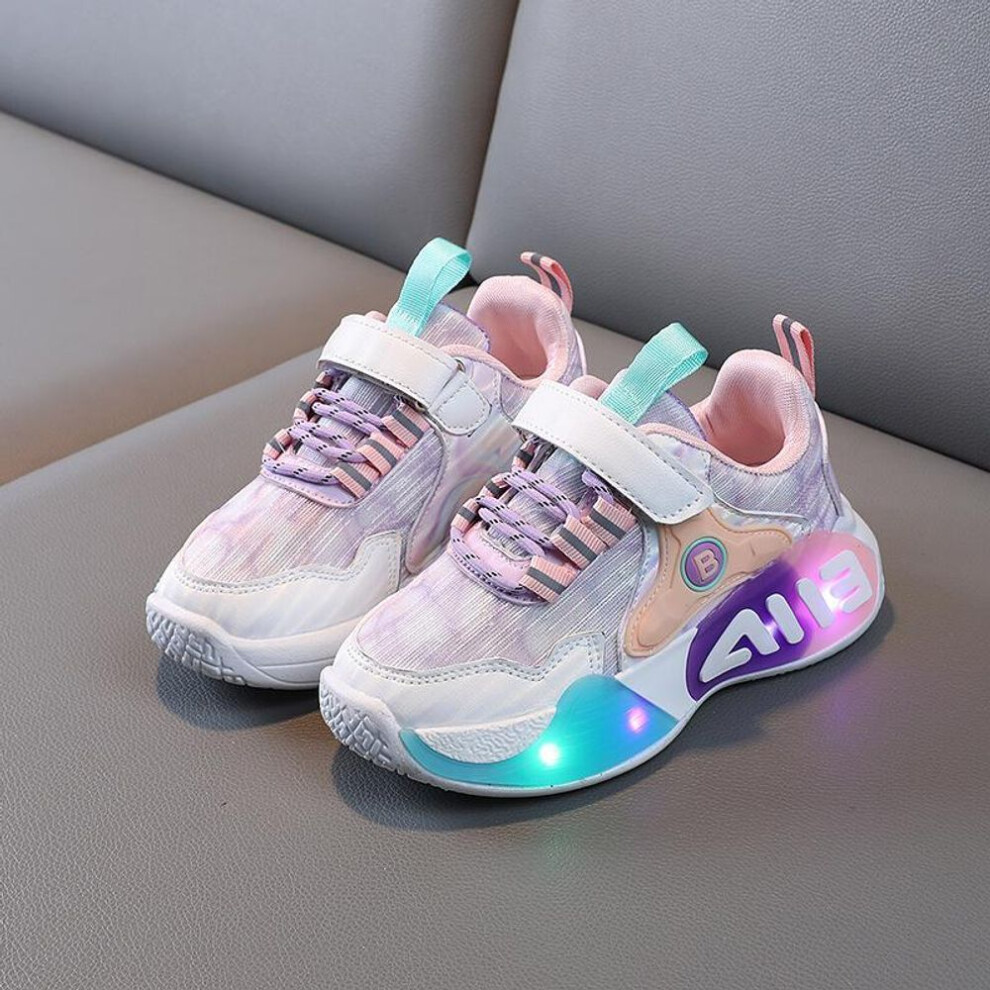 (pink, 22) Children&apos;s Sports Lighting Shoes for Boys and Girls 2023 New Velcro Fashion LED Running Shoes