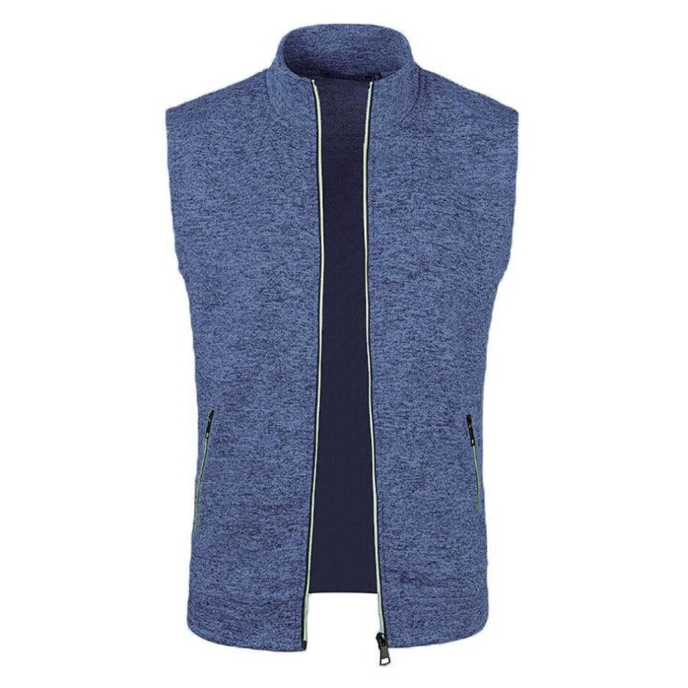 (navy blue, 2XL) 2024 Autumn/winter New Men&apos;s Zipper Vest Fleece Knit Slim Fit Cardigan