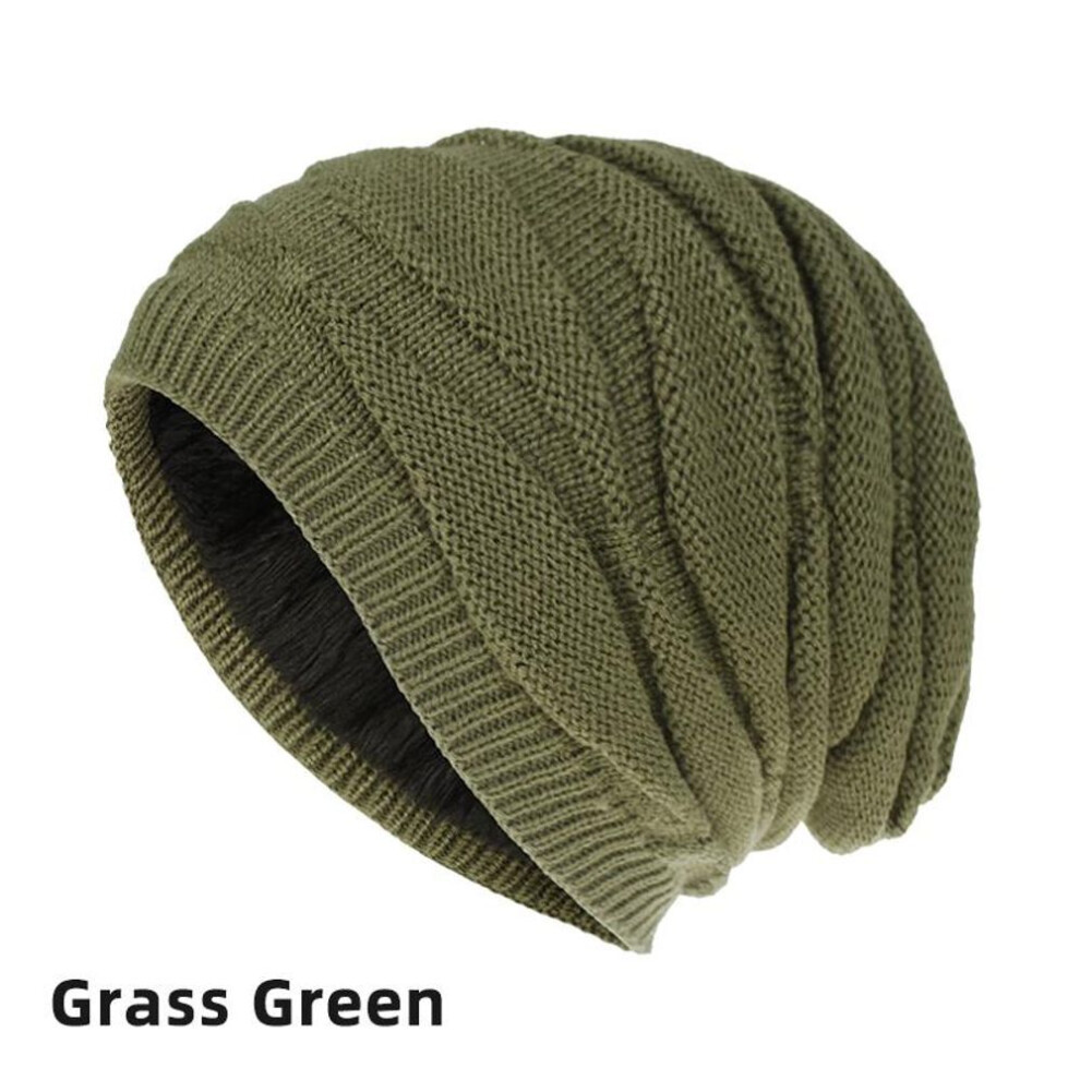 (grass green) Elegant Warm Men Women Knitted Hat Baggy Beanie Crochet Hat Outdoor Ski Cap in Autumn and Winter