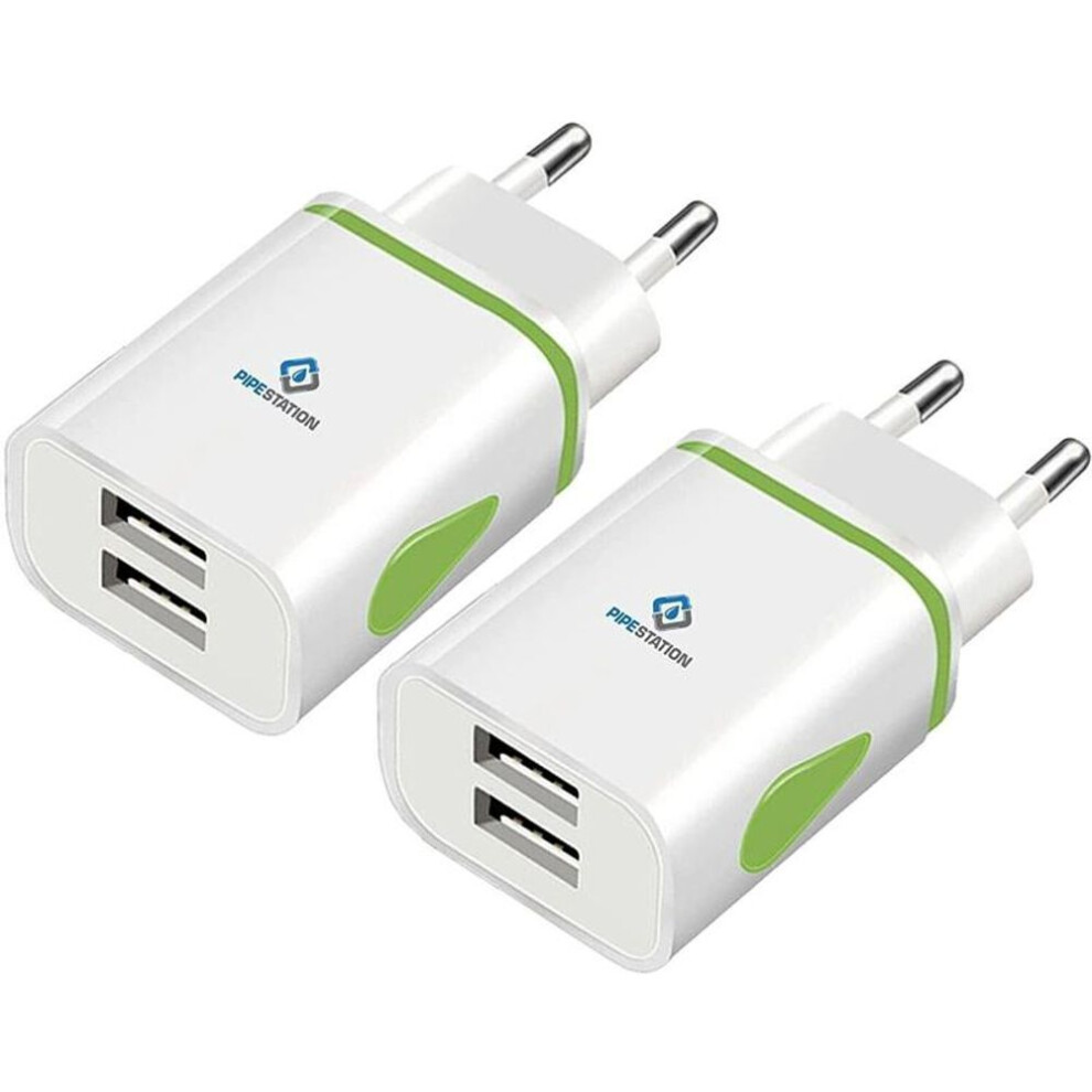 (2PCS) Eu 2 Pin To Dual Usb Plug Adapter - 2 Pack, Travel Charger, Europe Euro Adaptor