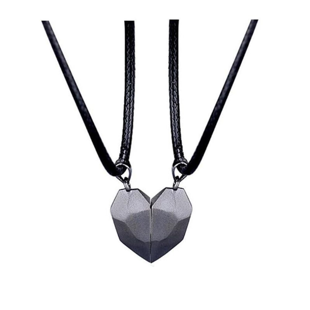 (black) 2pcs Magnetic Heart Couple Necklace For Women Punk Necklace Valentine&apos;s Day Gift Sweater Chain For Best Friend Wedding Party Jewelry