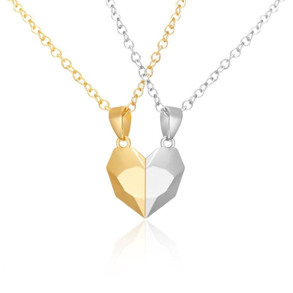 (white,gold) 2pcs Magnetic Heart Couple Necklace For Women Punk Necklace Valentine&apos;s Day Gift Sweater Chain For Best Friend Wedding Party Jewelry