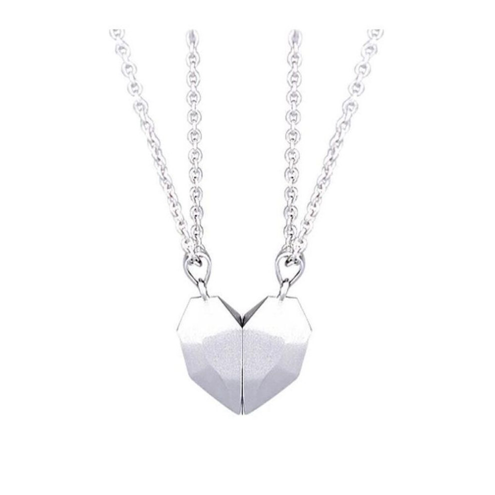 (silver) 2Pcs Magnetic Heart Couple Necklace for Women Punk Necklace Valentine&apos;s Day Gift Sweater Chain for Best Friend Wedding Party Jewelry