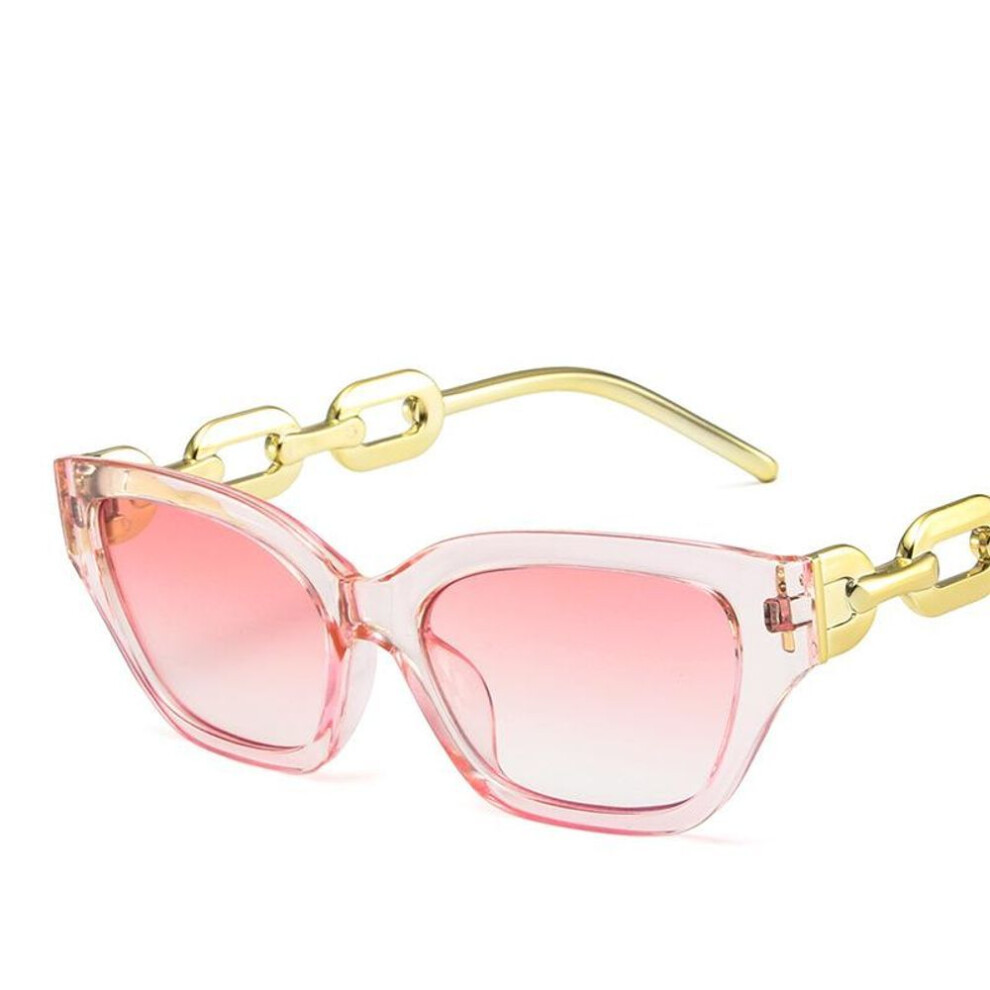 (pink) Vintage Cat Eye Sunglasses For Women Small Metal Chain Elegant Eyeglasses Fashion Black Shades