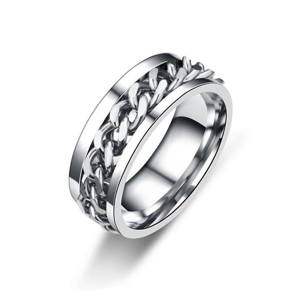 (silver, 6) Rotate Rotating Anxiety Fidget Rings For Men Titanium Stainless Steel Chain Spinner Finger Ring Punk Rock Party Jewelry Gift