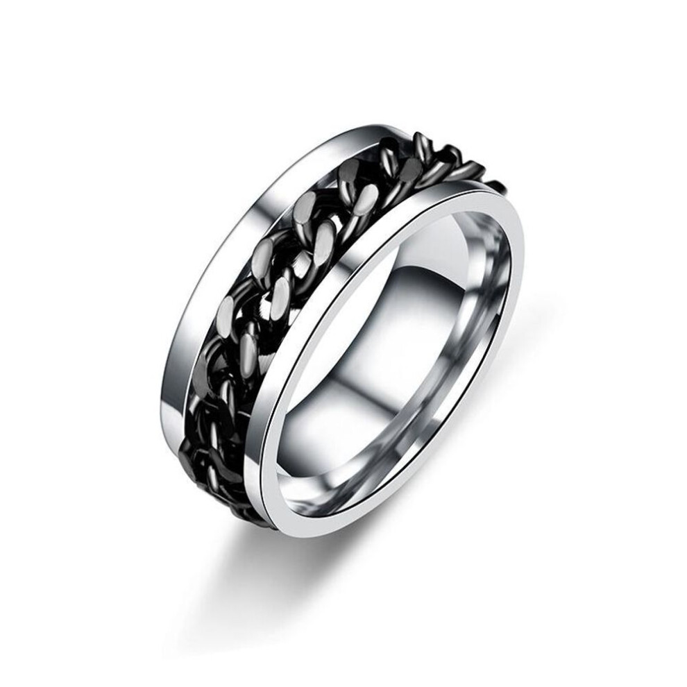(black, 8) Rotate Rotating Anxiety Fidget Rings For Men Titanium Stainless Steel Chain Spinner Finger Ring Punk Rock Party Jewelry Gift