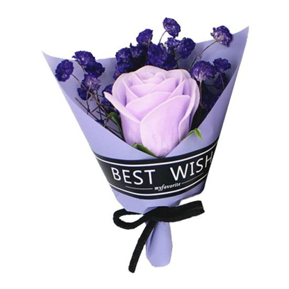 (purple) Romantic Mini Rose Bouquet Dried Flower Realistic Delicate Texture Floral Bath Petals Artificial Flower Soap